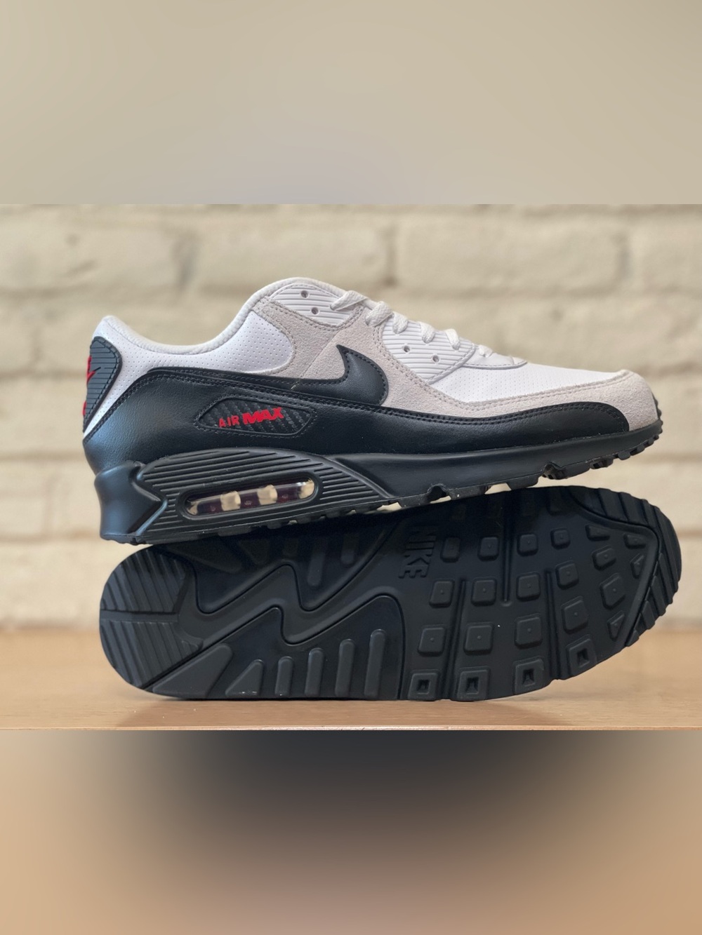 Nike Air Max 90 Perforated Leather White Black University Red IV2867-100 Men 13